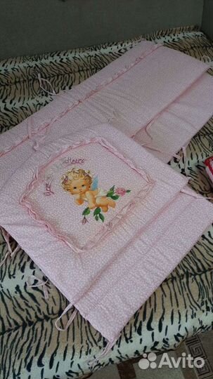 Бортики и балдахин в кроватку +постельный комплект