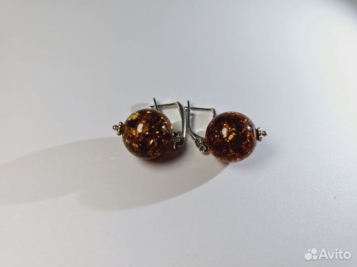 Серьги шары янтарные