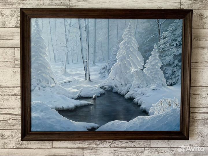 Картина маслом «заснеженный лес» 60х80см