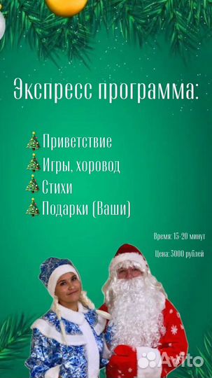 Дед мороз и снегурочка на дом Кудрово