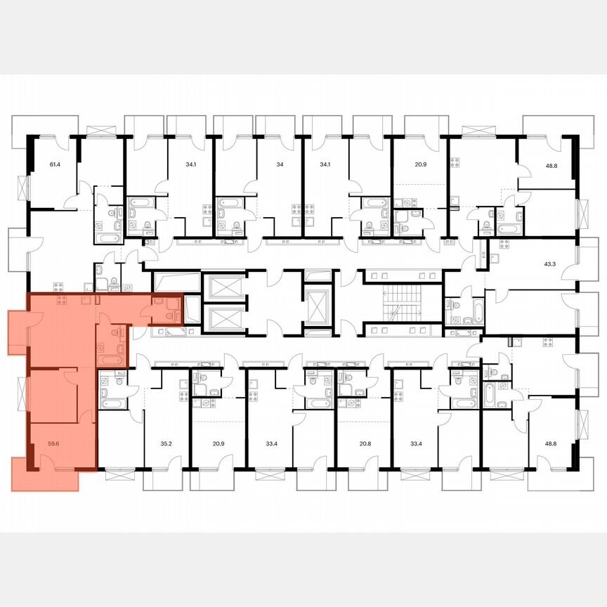 2-к. квартира, 59,6 м², 4/19 эт.