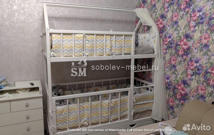 Кровать манеж двухъярусная с ящиками