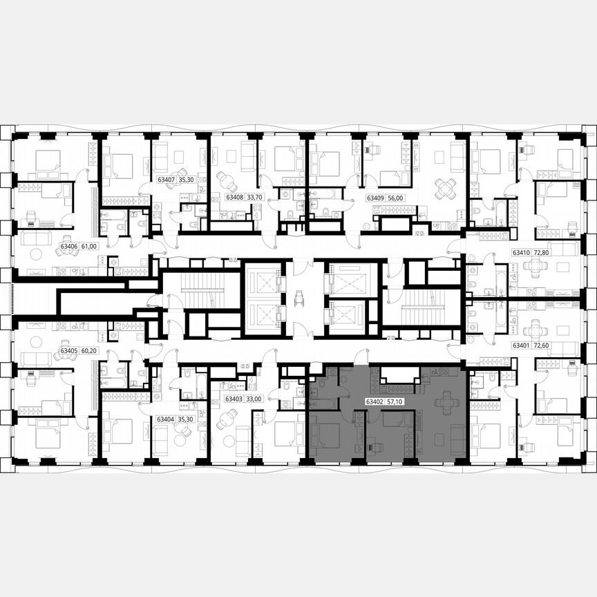 2-к. квартира, 57,1 м², 34/48 эт.
