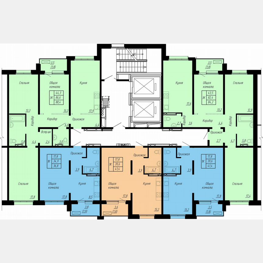 3-к. квартира, 88,4 м², 12/17 эт.