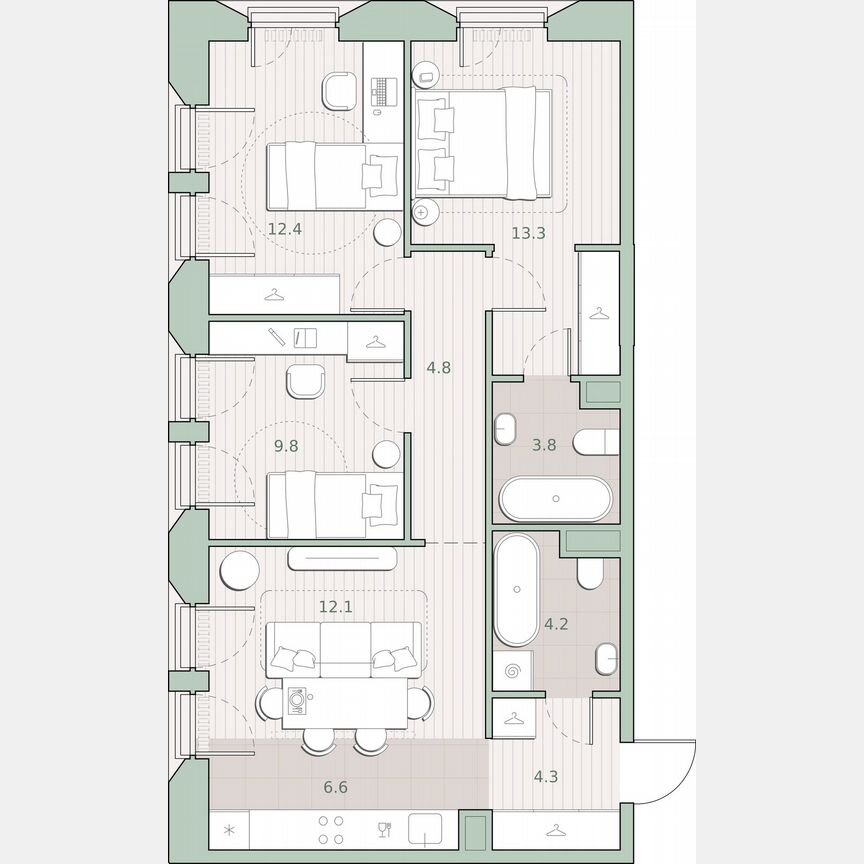 3-к. квартира, 71,3 м², 11/13 эт.