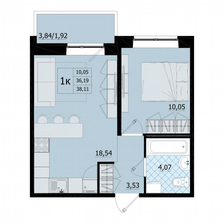 1-к. квартира, 38,1 м², 2/9 эт.
