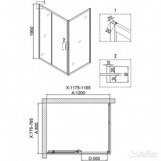 Душ. уголок Niagara 120x80 Черный 68120812black