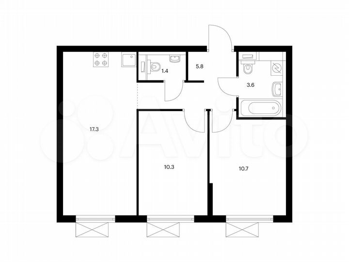 2-к. квартира, 49,1 м², 9/16 эт.