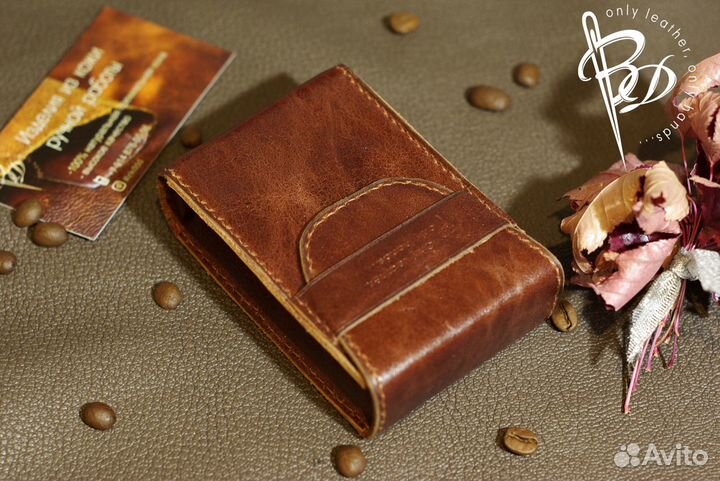 Чехол для пачки сигарет, кожа, руч. работа