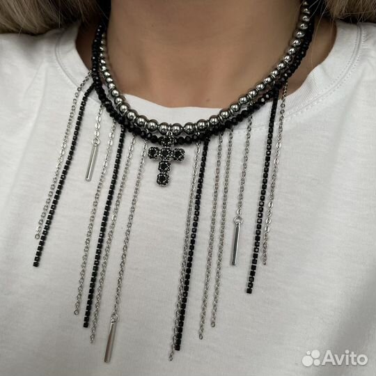 Колье чокер серьги гранж цепи крест тренд 2024
