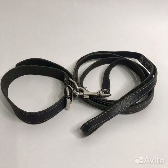 Кожаный поводок с ошейником для собаки