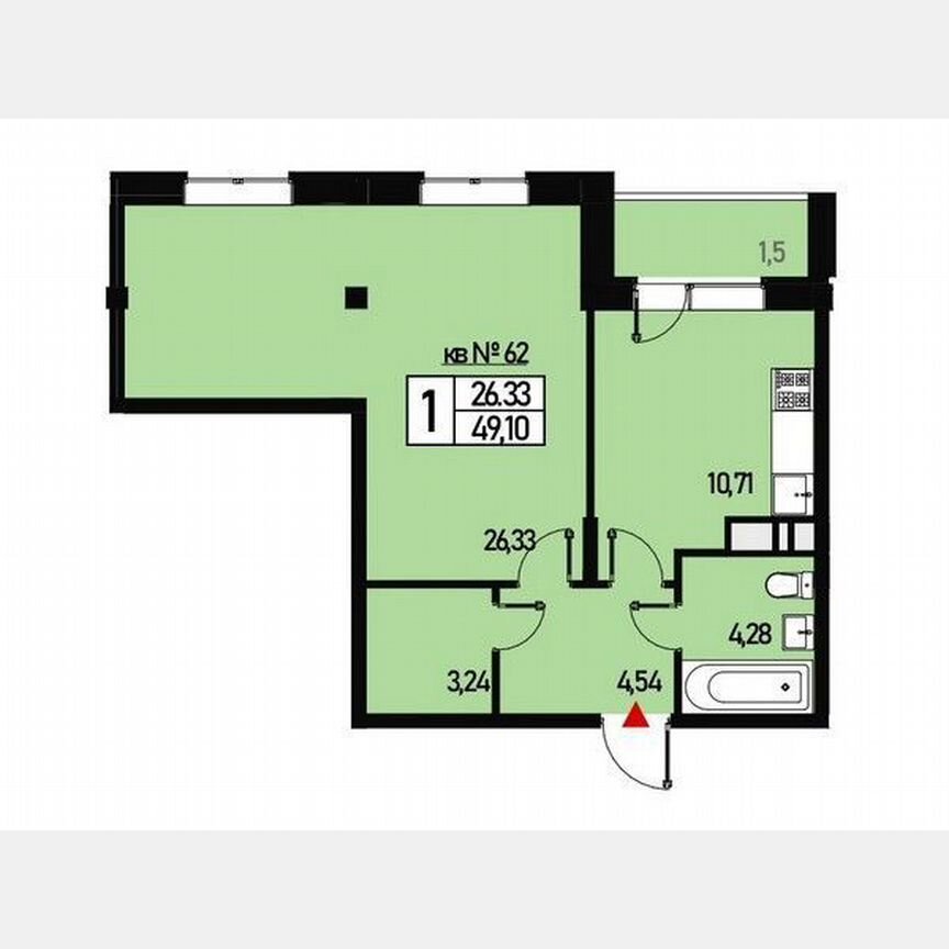 1-к. квартира, 48 м², 3/3 эт.