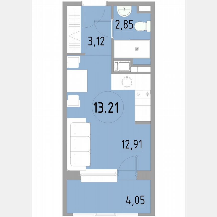 1-к. апартаменты, 23,1 м², 13/13 эт.