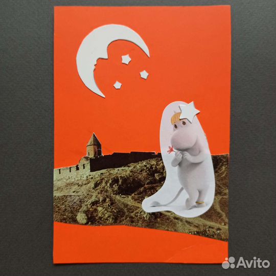 Уникальная открытка ручной работы, коллаж