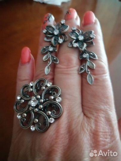 Комплект серьги и кольцо