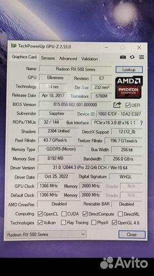 Видеокарта rx580 8gb sapphire