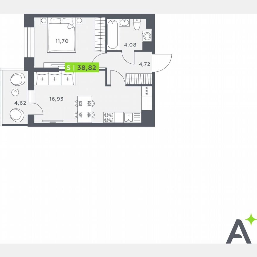 1-к. квартира, 38,8 м², 10/12 эт.