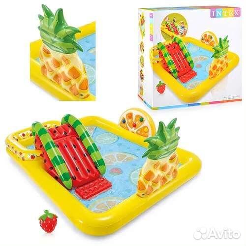 Детский надувной бассейн с горкой, 244*191см