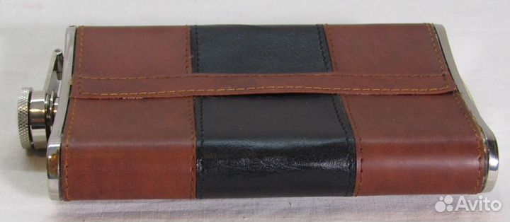 Фляга, фляжка из нержавеющей стали, кожа №7029