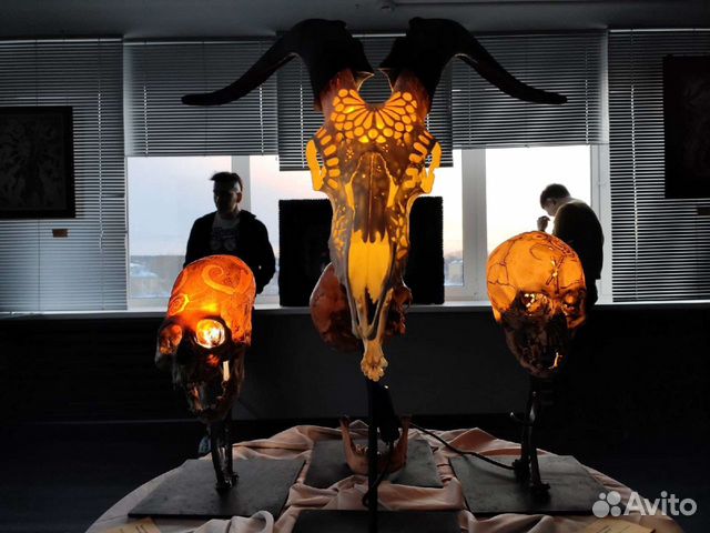 Череп, светильник, подставка