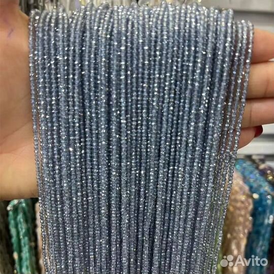 Цветные, хрустальные, граненые бусины 1 мм. нить