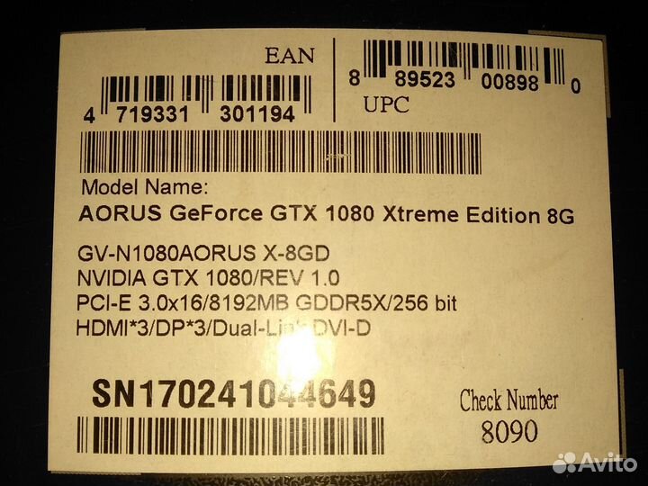 Gtx 1080 ti 11 gb и 1080 на 8 Aorus Gigabyte