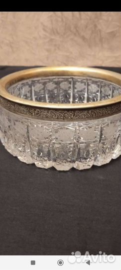 Хрустальная ваза с мельхиоровым ободком СССР