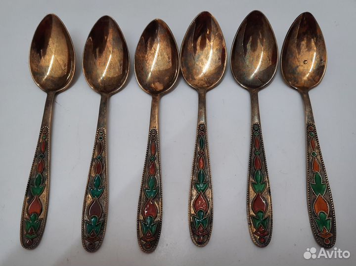 Кофейные ложки Эмаль серебро 875 пробы