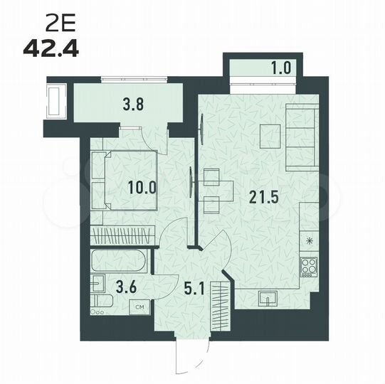 2-к. квартира, 42,4 м², 10/16 эт.