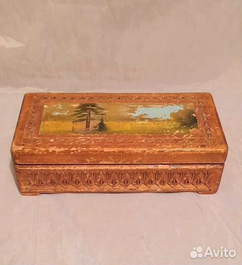 Шкатулка из дерева с пейзажем. Винтаж СССР