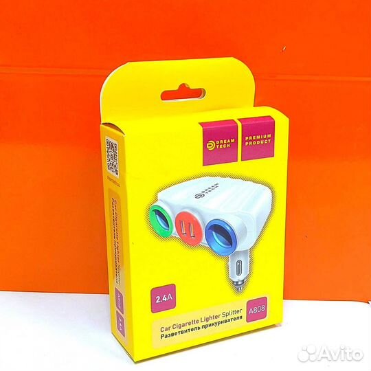 Разветвитель прикуривателя Dream A808 2USB 2азу 2