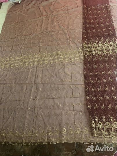 Тюль красная с золотом ширина 292, высота 266