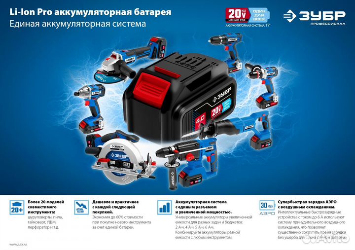 Аккумуляторная батарея Зубр 20V MAX lithium PRO