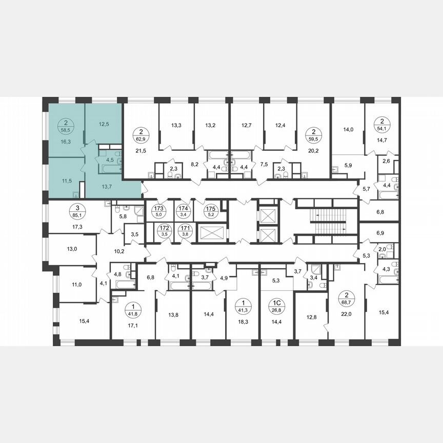 2-к. квартира, 58,5 м², 19/22 эт.