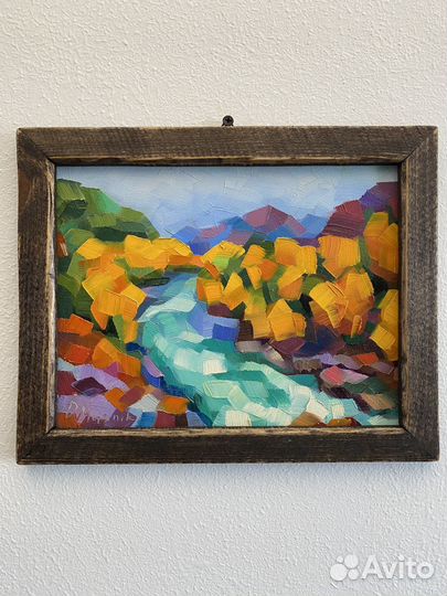 Осенний пейзаж картина маслом в раме 24х30 см