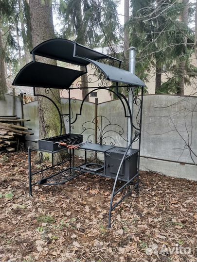 Мангал с печью под казан и крышей