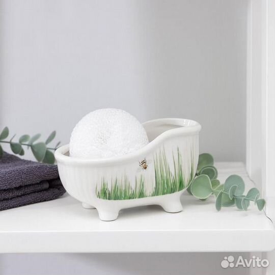 Подставка с губкой Доляна «Травка», 250 мл, ванна