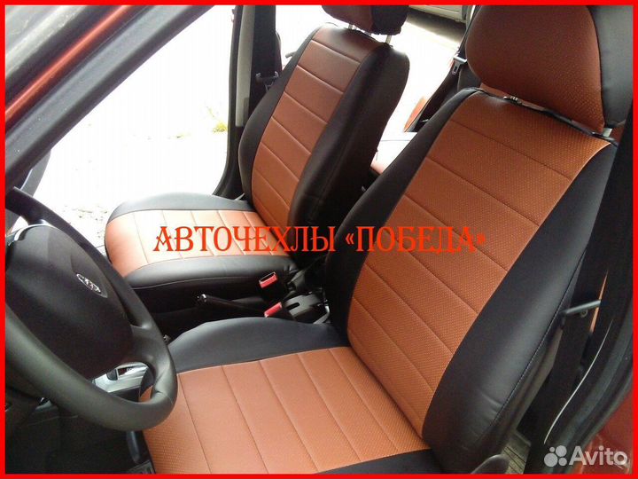 Чехлы LADA Kalina из экокожи чёрно-коричневые Клас