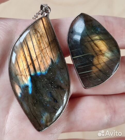 Лабрадорит кольцо 9г + кулон 13г