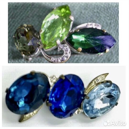 Брошь винтаж Чехословакия с цветными кристаллами