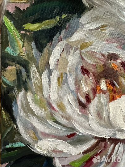 Картина маслом интерьерная пионы букет цветы