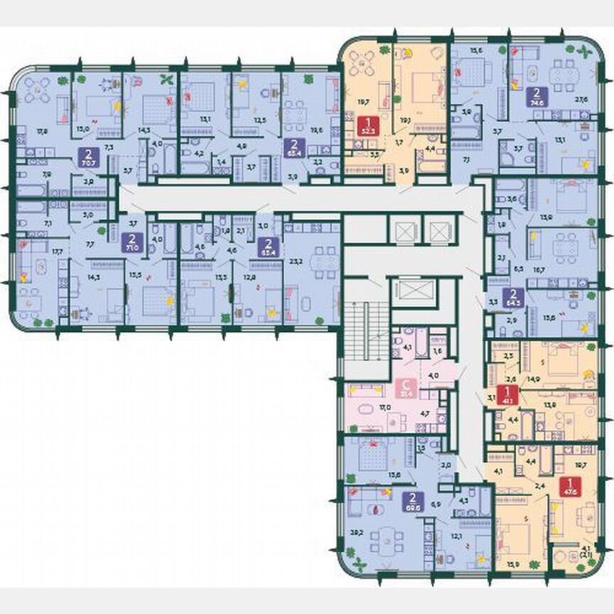 2-к. квартира, 74,6 м², 6/17 эт.