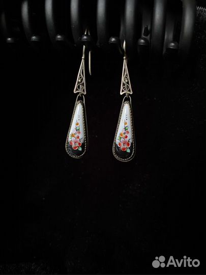 Серьги и кольцо финифть СССР комплект