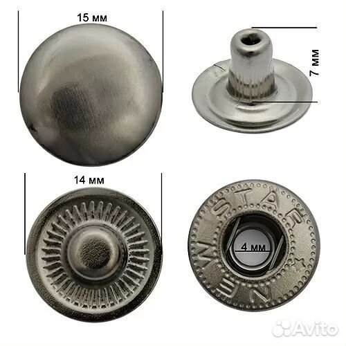 Кнопка 15мм Альфа сталь цв. черный никель (720шт)