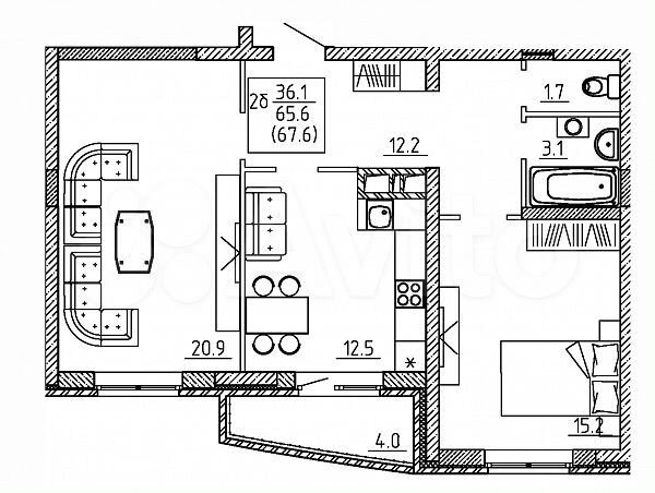 2-к. квартира, 67,6 м², 1/16 эт.