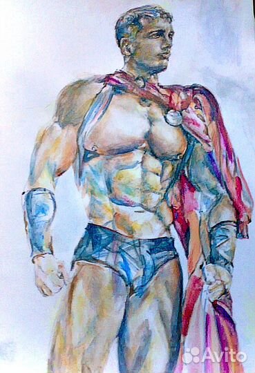 Картина оригинал, от автора.борец в плаще, акваре