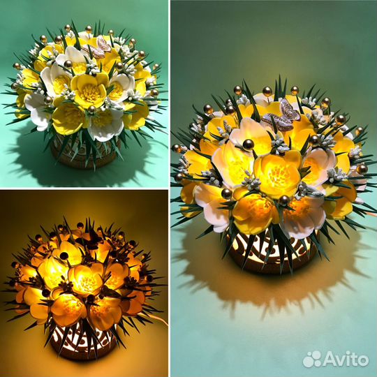 Цветы с подсветкой в корзине и в коробках(крокусы)