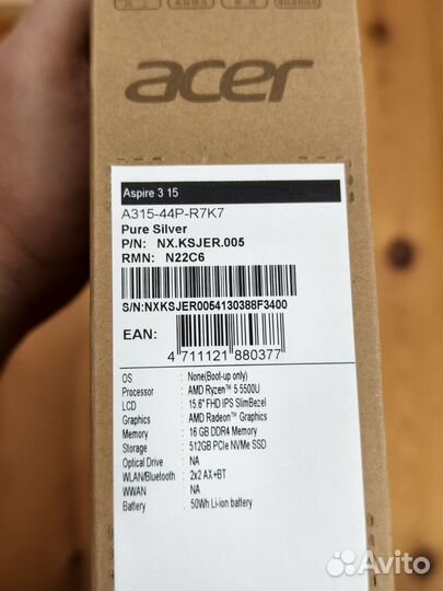 Ноутбук Acer Aspire 3 ryzen 5500U 16гб DDR4