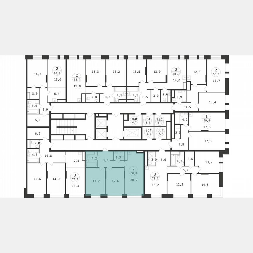 2-к. квартира, 60,6 м², 17/22 эт.