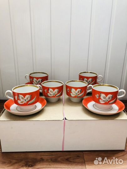 Чайный набор СССР из 6 чашек и 4 блюдечек